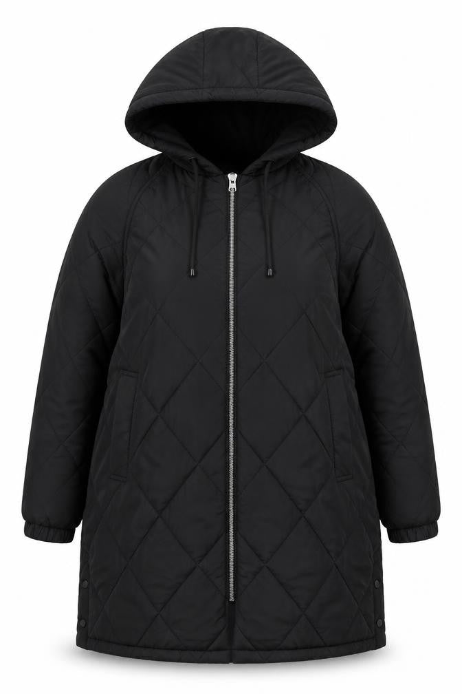 Pull&Bear Women's Black XL Quilted Hooded Jacket