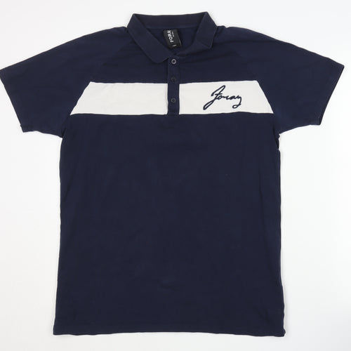 FORAY Men's Blue Colourblock Polo Shirt L