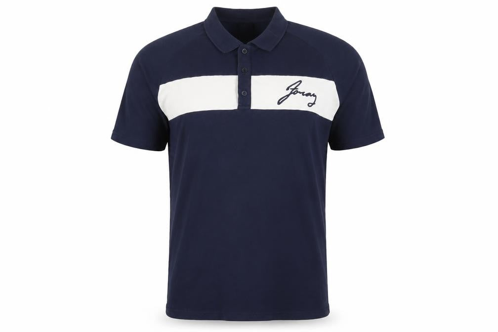 Front view of FORAY Men's Blue Colourblock Polo Shirt L