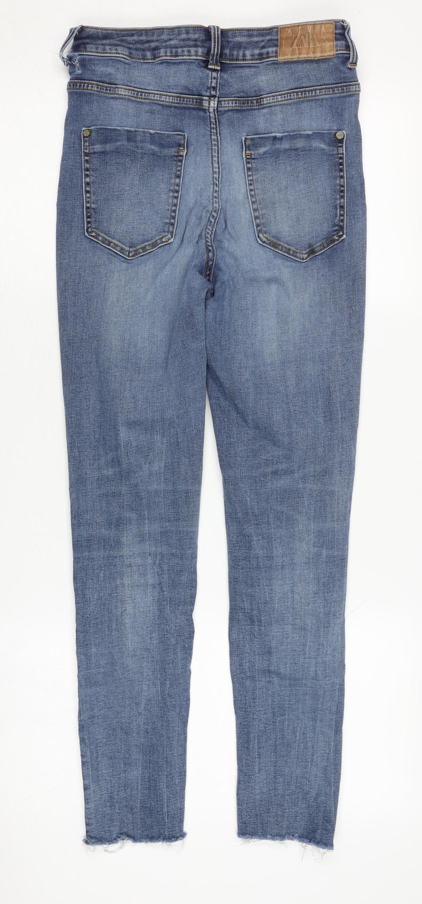 Zara Women's Blue Skinny Jeans - Size 10, Distressed