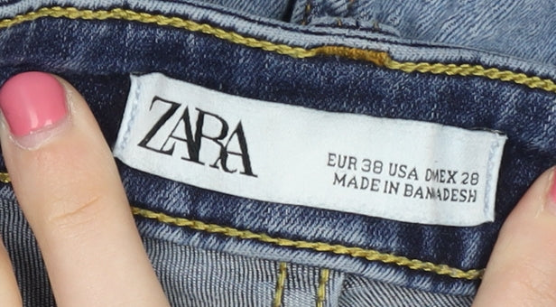 Zara Women's Blue Skinny Jeans - Size 10, Distressed