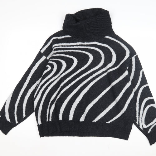 Klass Women's Black Geometric Roll Neck Pullover Jumper L