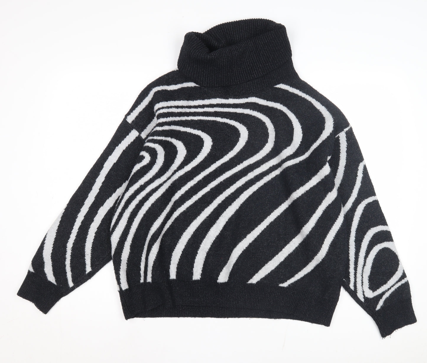Klass Women's Black Geometric Roll Neck Pullover Jumper L