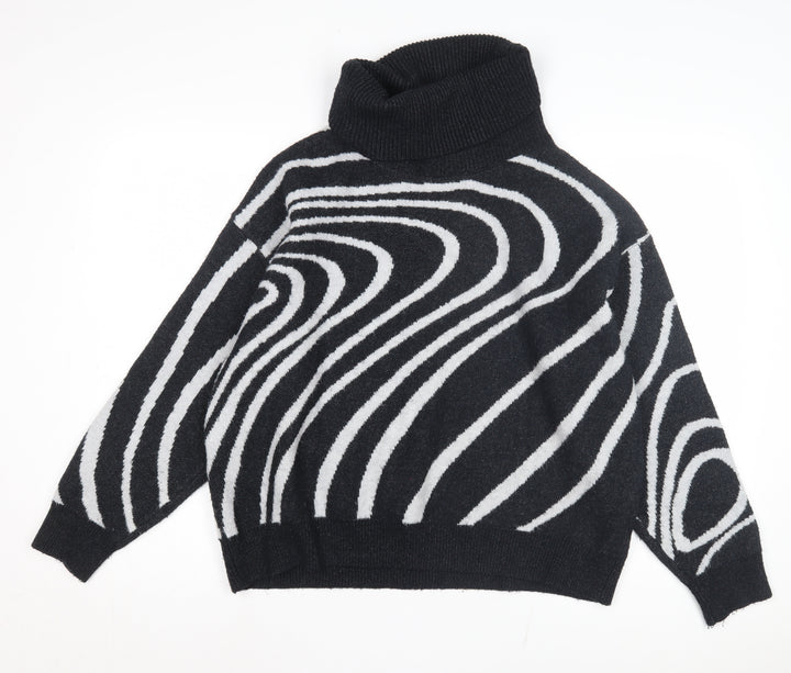 Klass Women's Black Geometric Roll Neck Pullover Jumper L