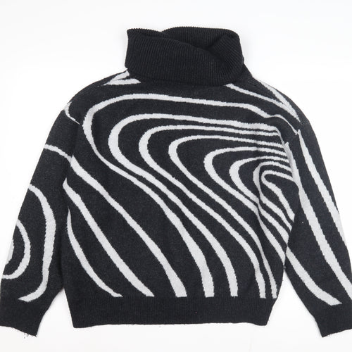Klass Women's Black Geometric Roll Neck Pullover Jumper L