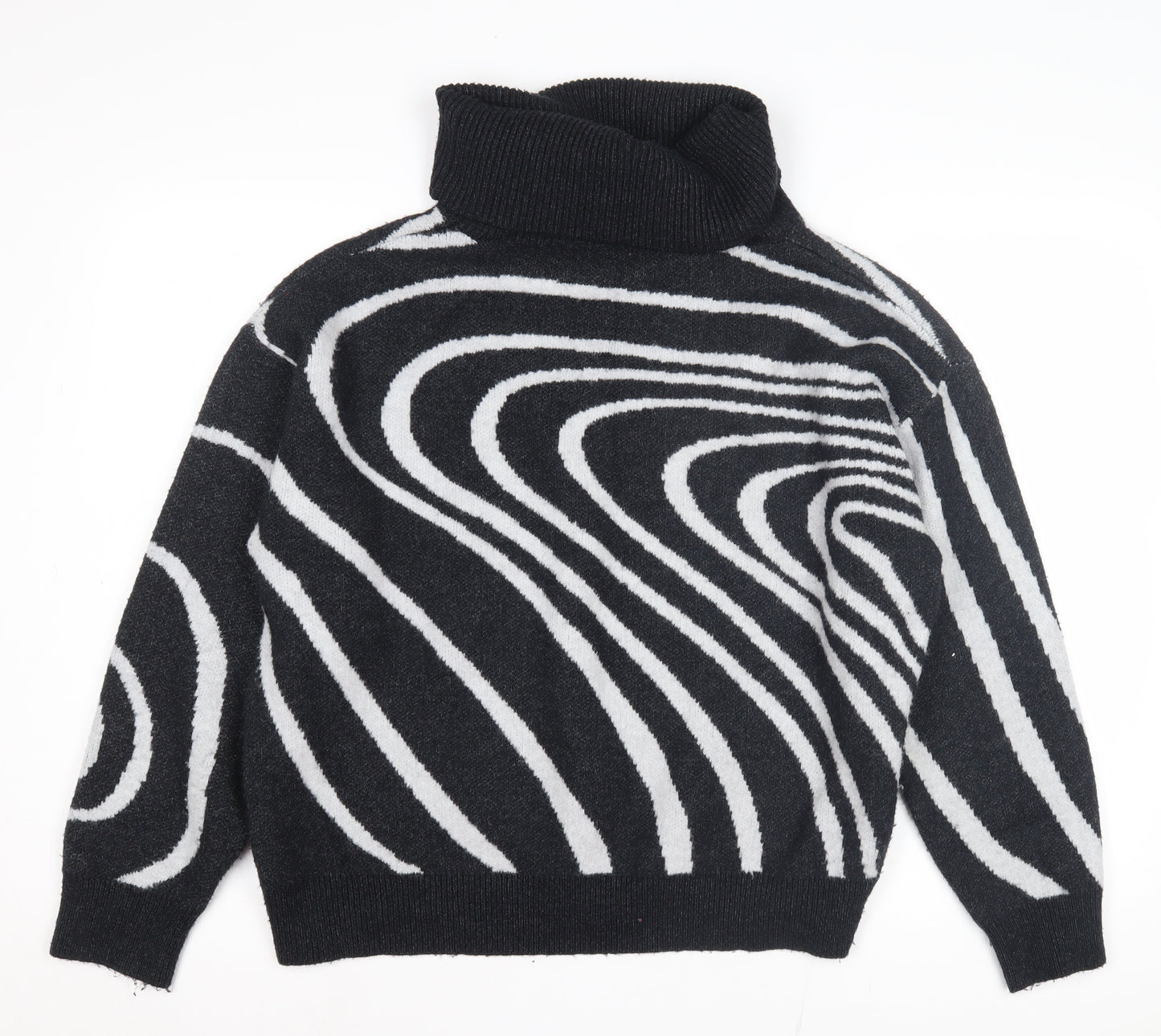 Klass Women's Black Geometric Roll Neck Pullover Jumper L