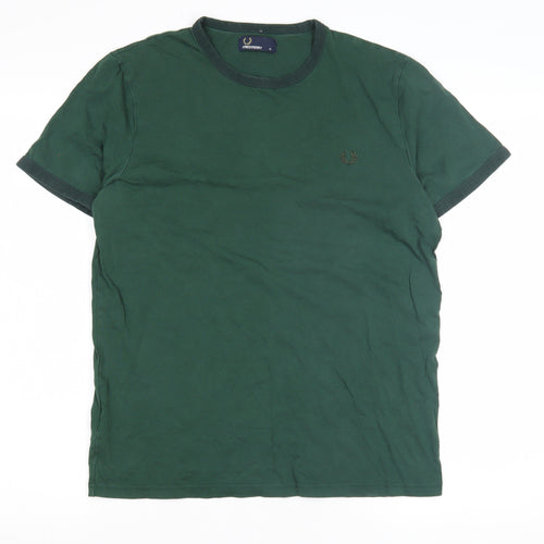 Fred Perry Men's Green Medium T-Shirt, Crew Neck, Logo Accent