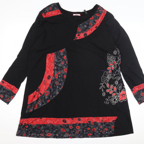 Joe Browns Women's Black Red Floral Shift Dress L