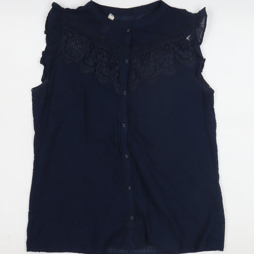 Oasis Women's Blue Sleeveless Lace Blouse Size 10
