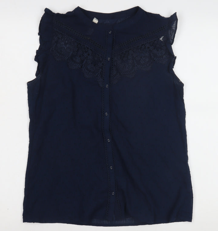 Oasis Women's Blue Sleeveless Lace Blouse Size 10
