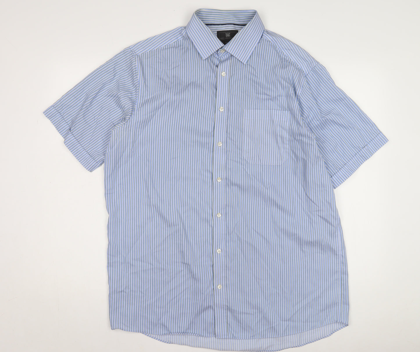Marks and Spencer Men's Blue Striped Cotton Shirt, 42