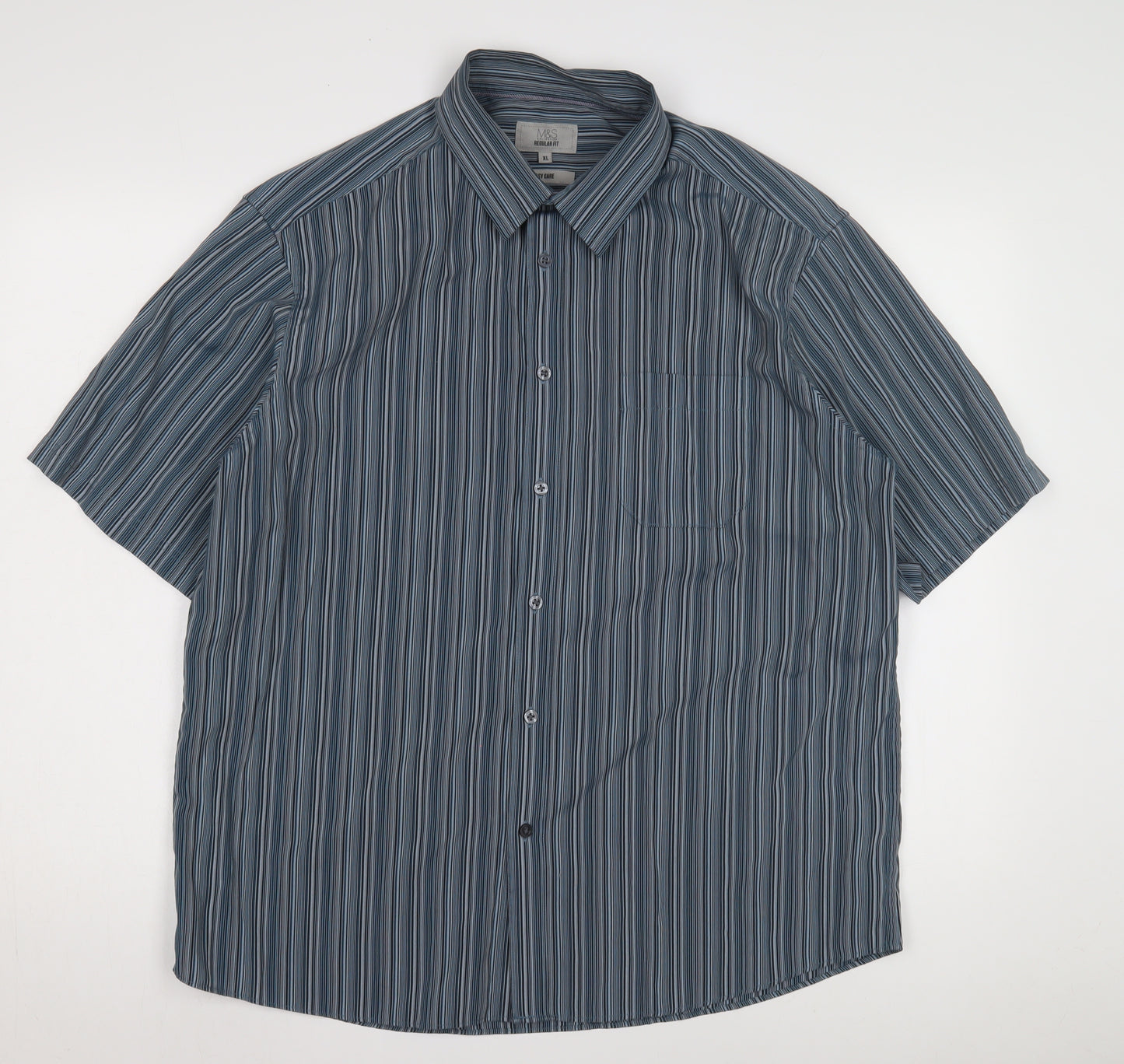 Marks and Spencer Men's Blue Striped XL Casual Shirt