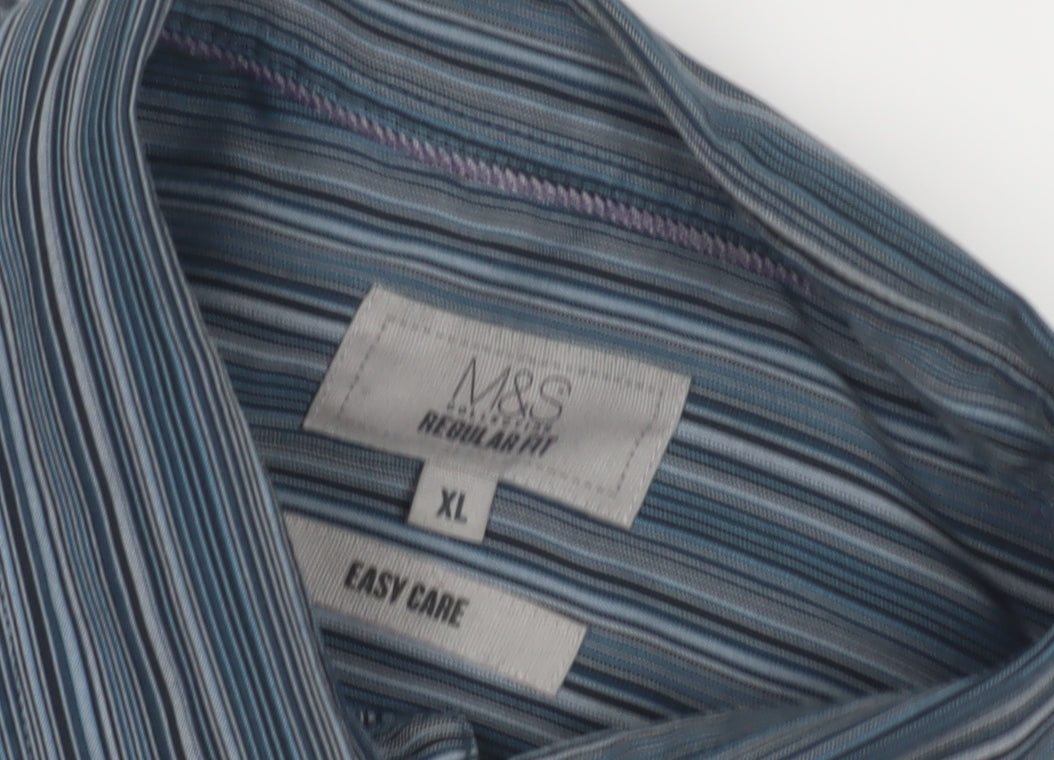 Marks and Spencer Men's Blue Striped XL Casual Shirt