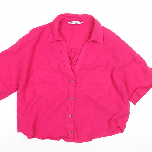 Zara Women's Pink Button-Up Shirt, Size 8, Relaxed Fit