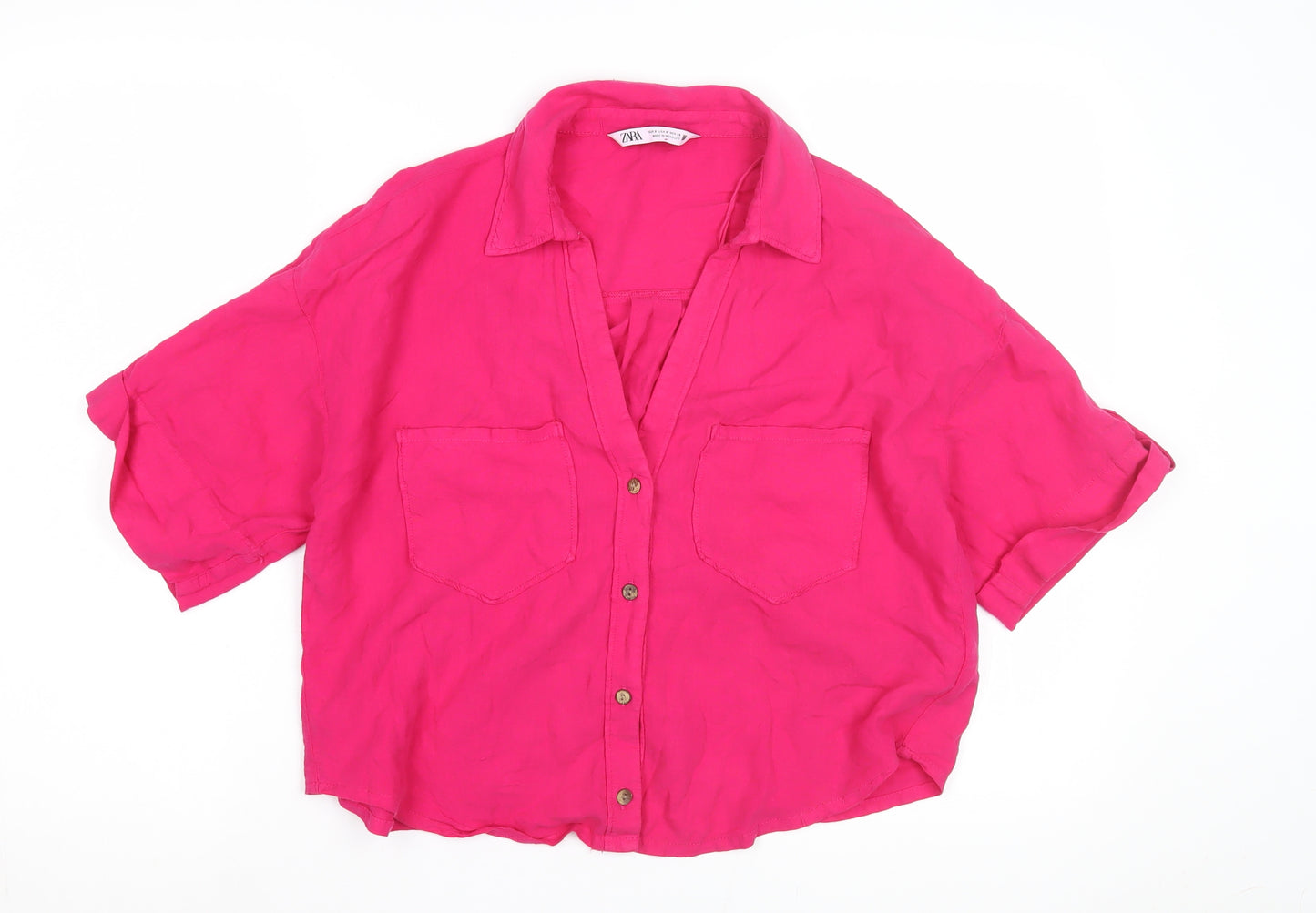 Zara Women's Pink Button-Up Shirt, Size 8, Relaxed Fit
