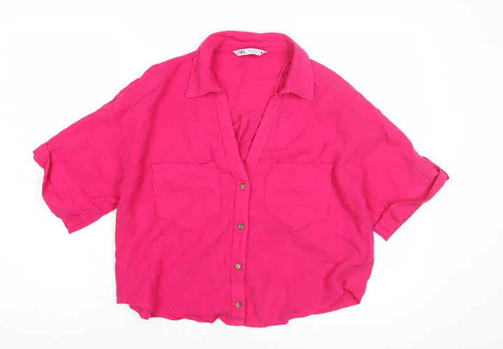 Zara Women's Pink Button-Up Shirt, Size 8, Relaxed Fit