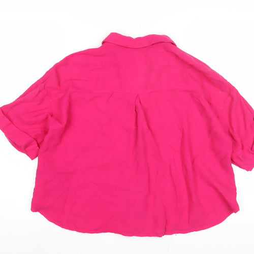 Zara Women's Pink Button-Up Shirt, Size 8, Relaxed Fit