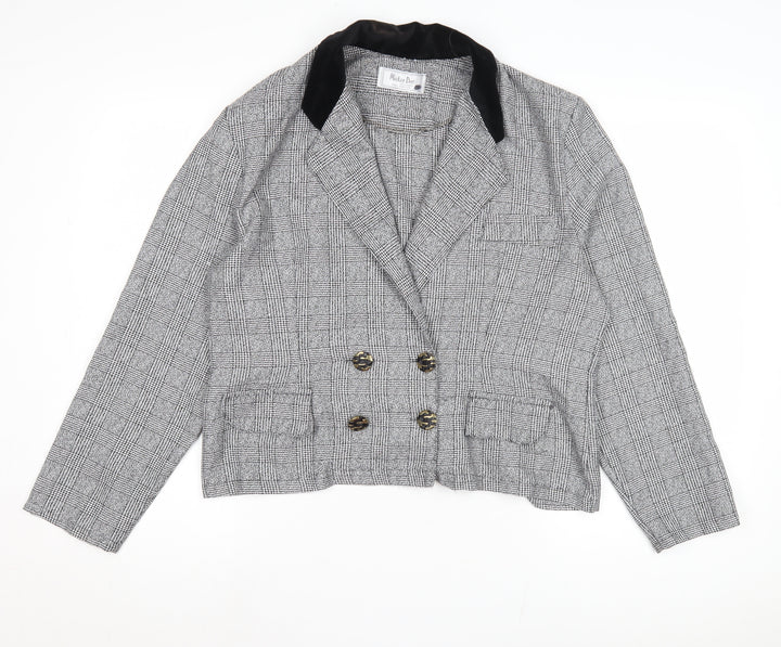 Mister Dee Women's Grey Check Blazer, Wool Tweed