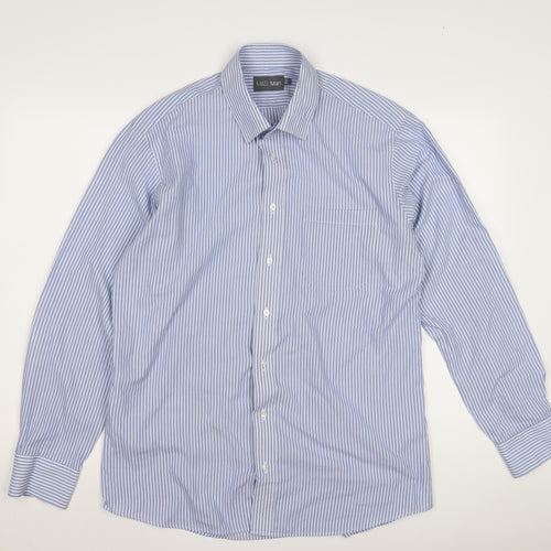 Marks and Spencer Men's Blue Striped Shirt, Size 16.5