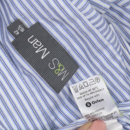 Marks and Spencer Men's Blue Striped Shirt, Size 16.5