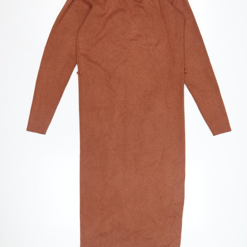 ASOS Design Women Brown Petite Long Sleeve Shirt Dress