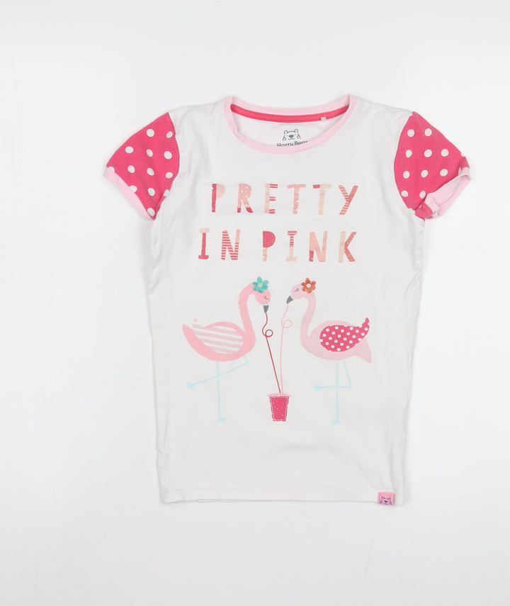 Harry Bear Girls White Pink Graphic T-Shirt 10-11 Years