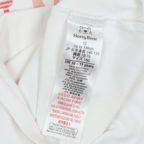 Harry Bear Girls White Pink Graphic T-Shirt 10-11 Years