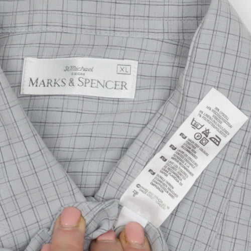 Marks and Spencer Men's Grey Check Shirt XL