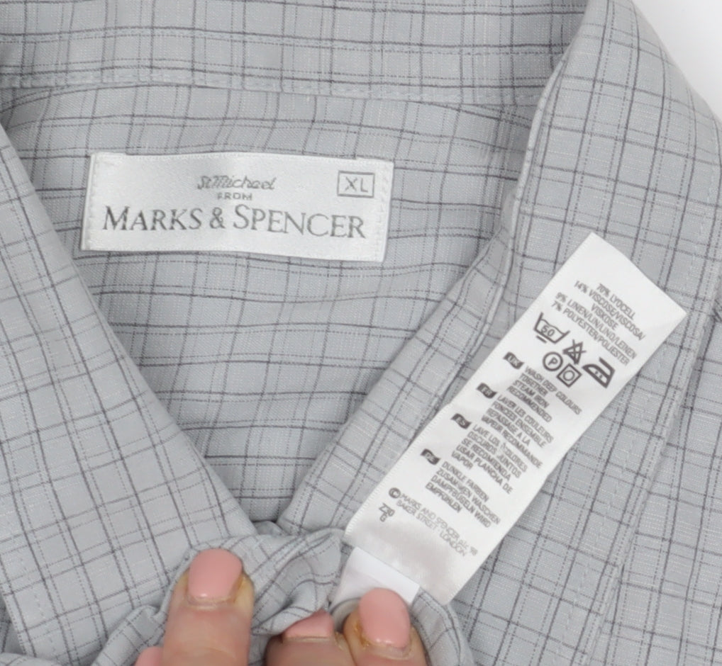 Marks and Spencer Men's Grey Check Shirt XL