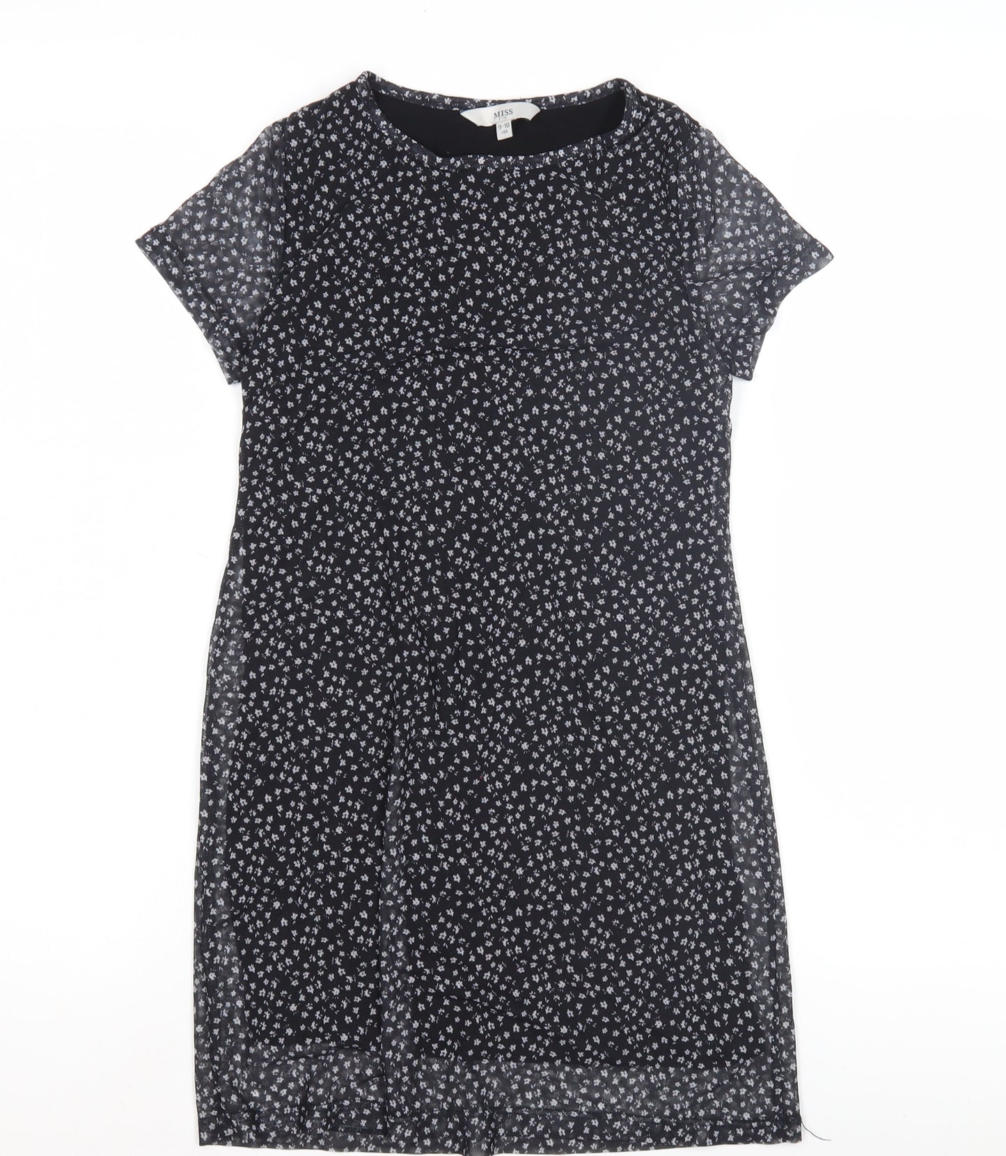 Miss E-Vie Girls Black Floral Shift Dress 9-10 Yrs