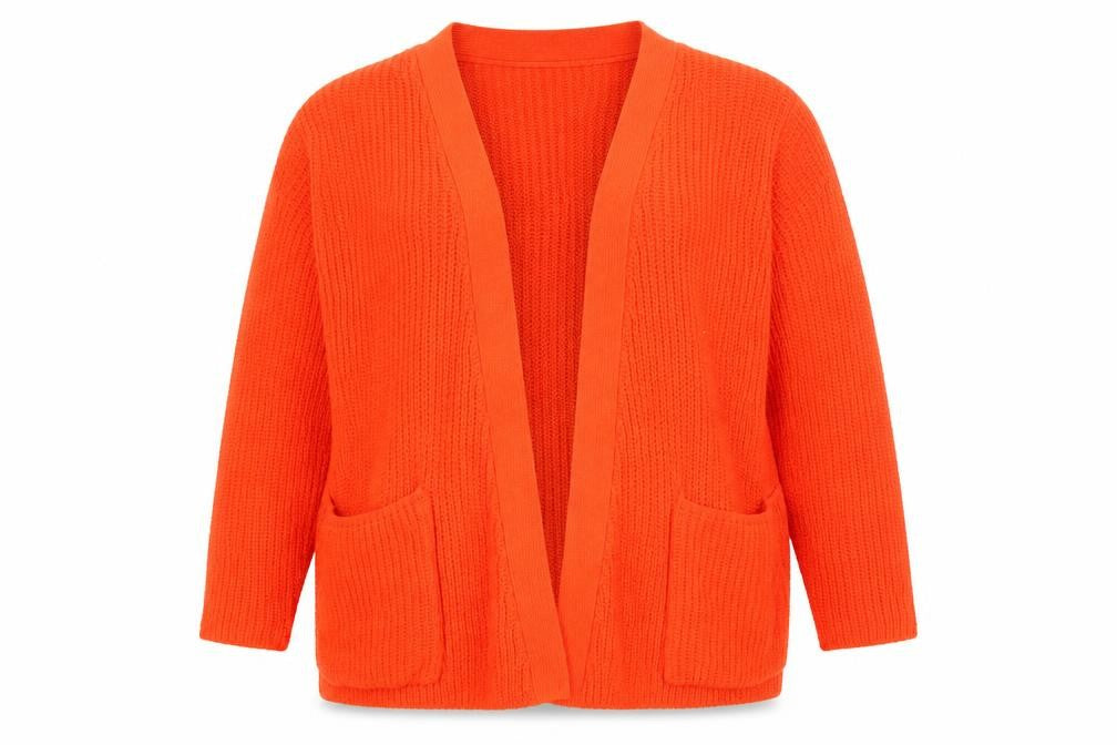 Front view of JD Williams Women's Orange Open Front Cardigan, size 14, Casual Knit