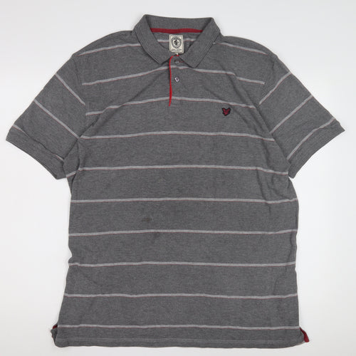 Lyle and Scott Men's Grey Striped Polo, Size 2XL, Casual