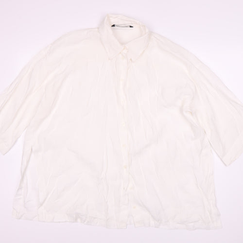 Zara Women's White Modal Blend Collared Blouse Size 4