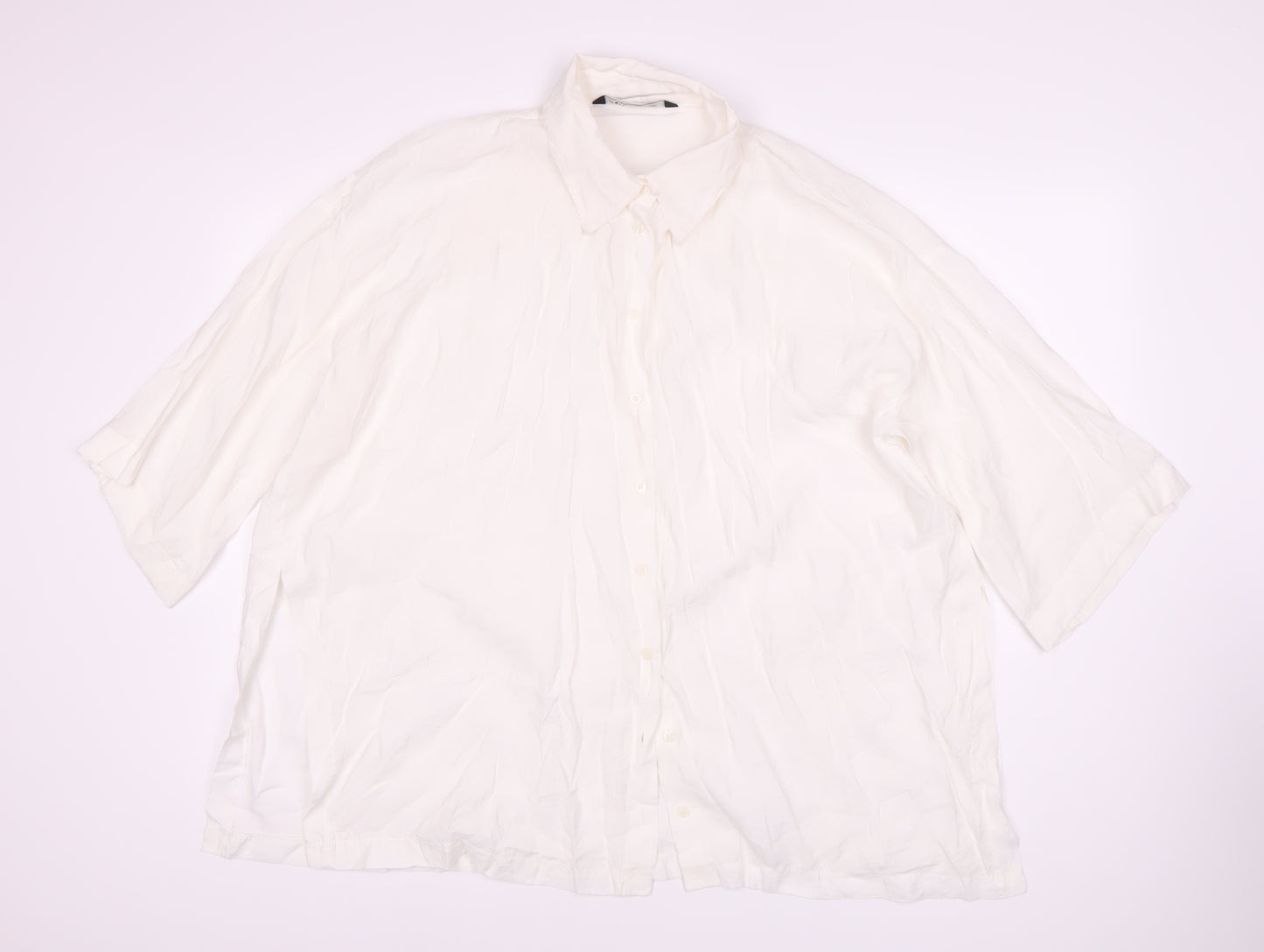 Zara Women's White Modal Blend Collared Blouse Size 4