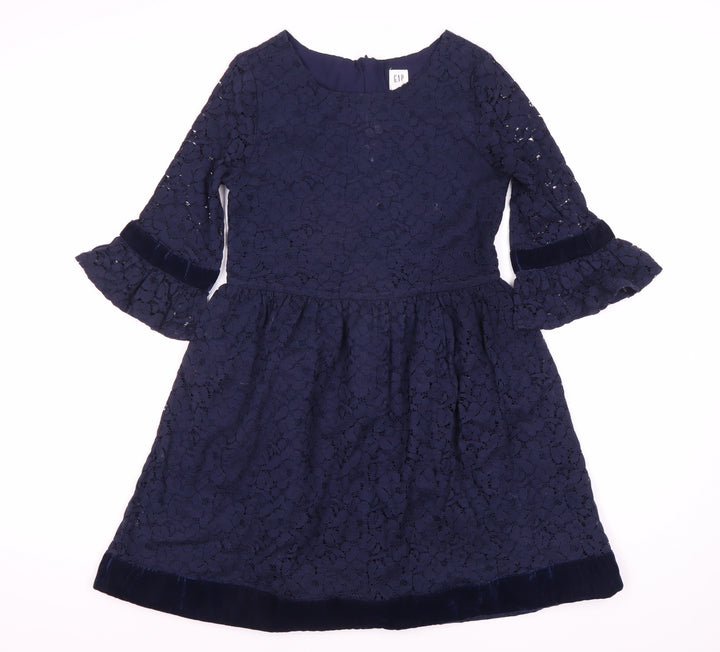 GAP Blue A-Line Party Dress for Girls - M, Lace, 3/4 Sleeve