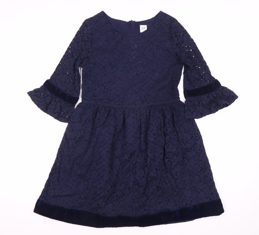 GAP Blue A-Line Party Dress for Girls - M, Lace, 3/4 Sleeve