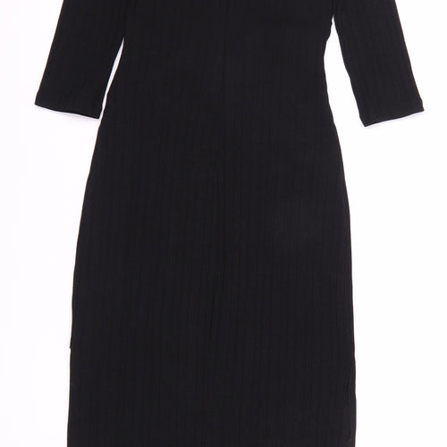 Bershka Black Bodycon Midi Dress, Size 8, 3/4 Sleeve
