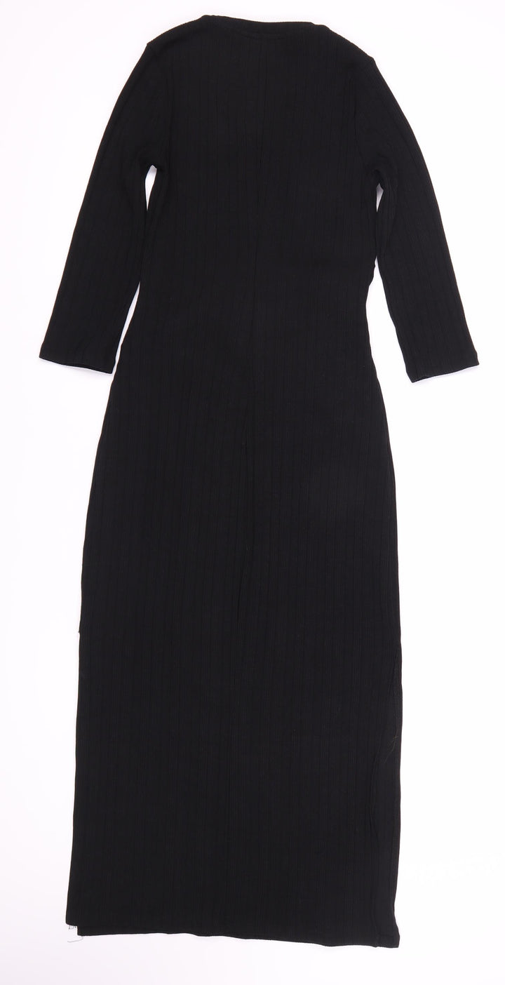 Bershka Black Bodycon Midi Dress, Size 8, 3/4 Sleeve