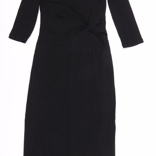 Bershka Black Bodycon Midi Dress, Size 8, 3/4 Sleeve