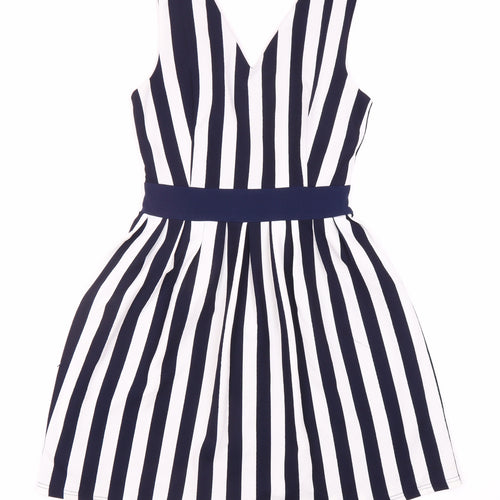 Yumi Women's Blue Striped Fit & Flare Dress Size 8