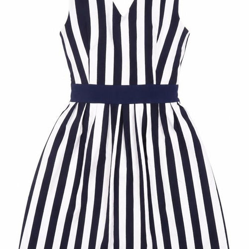 Yumi Women's Blue Striped Fit & Flare Dress Size 8