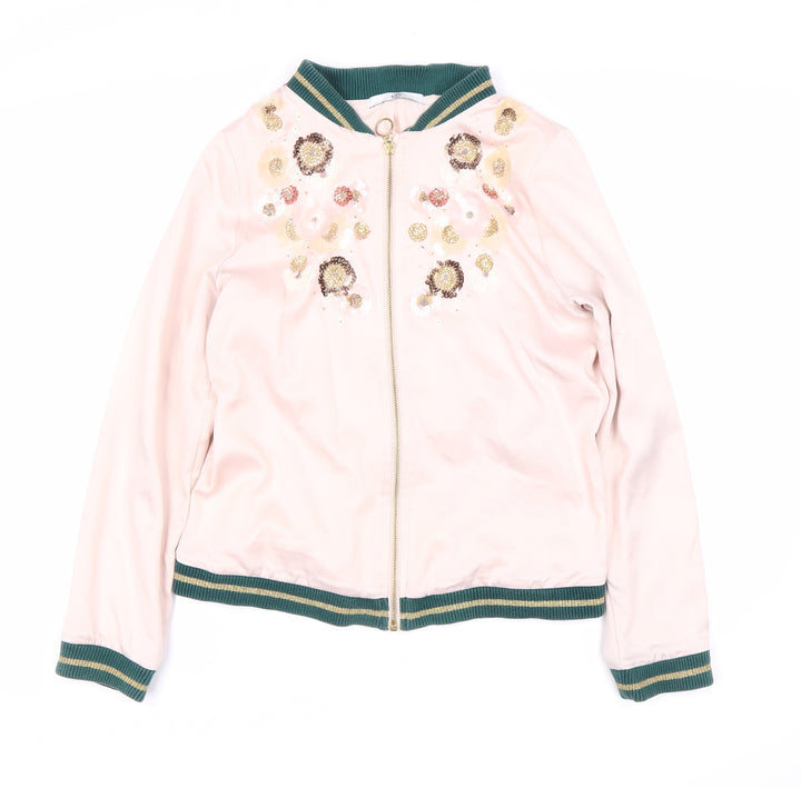 Marks and Spencer Girls Pink Bomber Jacket, Embroidered, Size 12-13Y