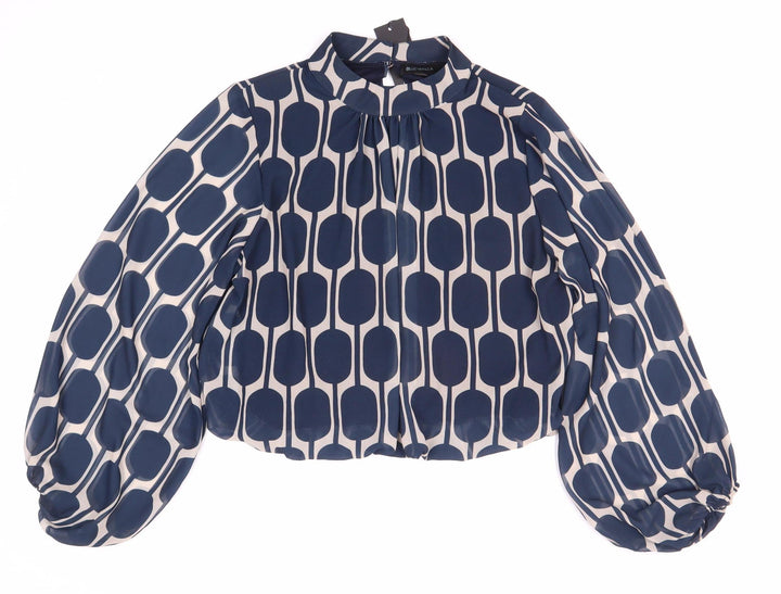Blue Vanilla Women's Geometric Blouse, S/M, Collared, New