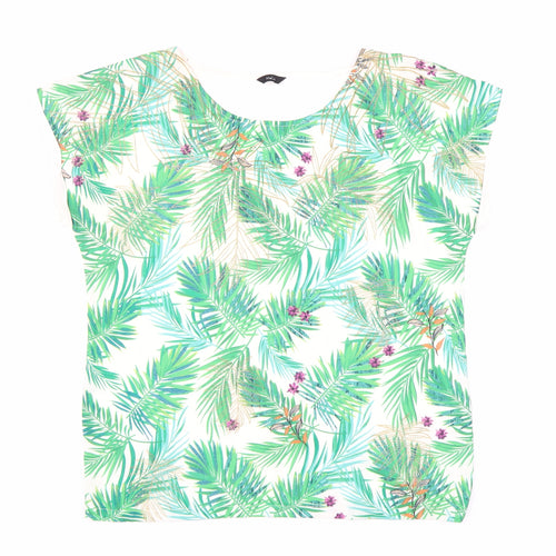 M&Co Women's Ivory Floral Cap Sleeve T-Shirt Size 12