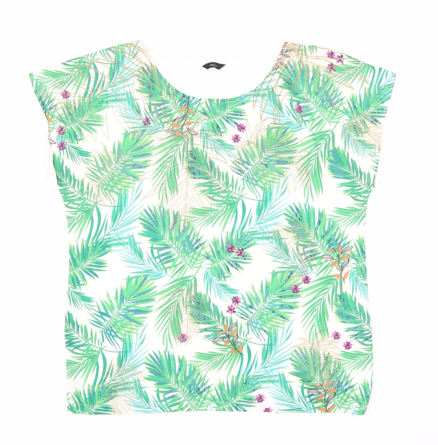 M&Co Women's Ivory Floral Cap Sleeve T-Shirt Size 12