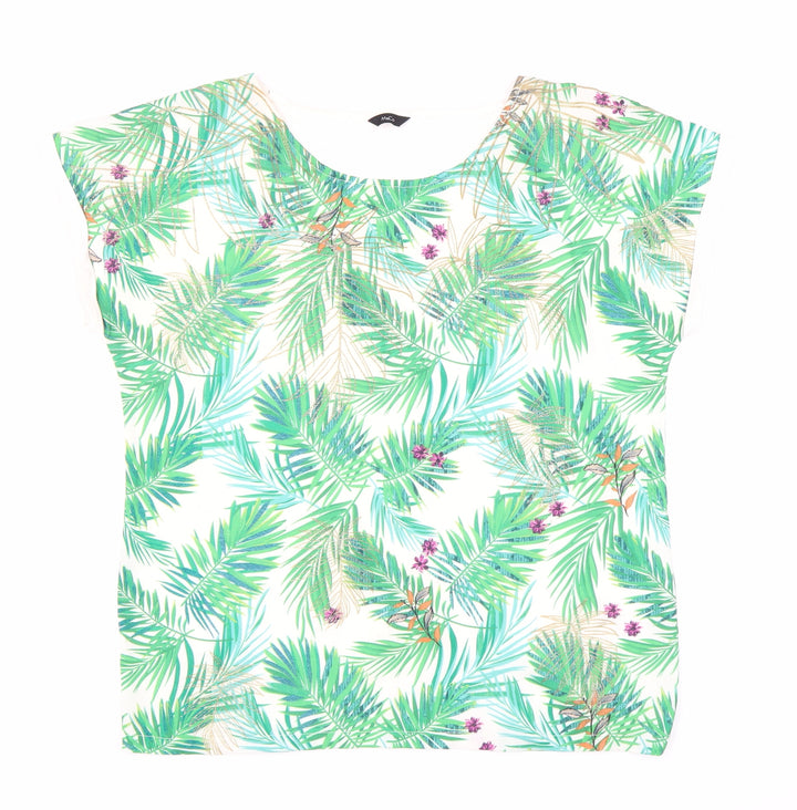 M&Co Women's Ivory Floral Cap Sleeve T-Shirt Size 12