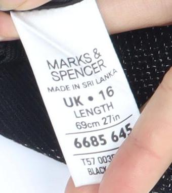 Marks and Spencer Women's Black Check Pleated Skirt Size 16