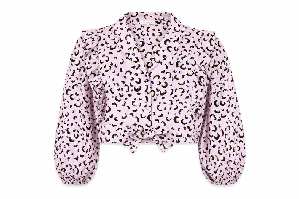 Front view of Topshop Women's Leopard Print Blouse in, size 12