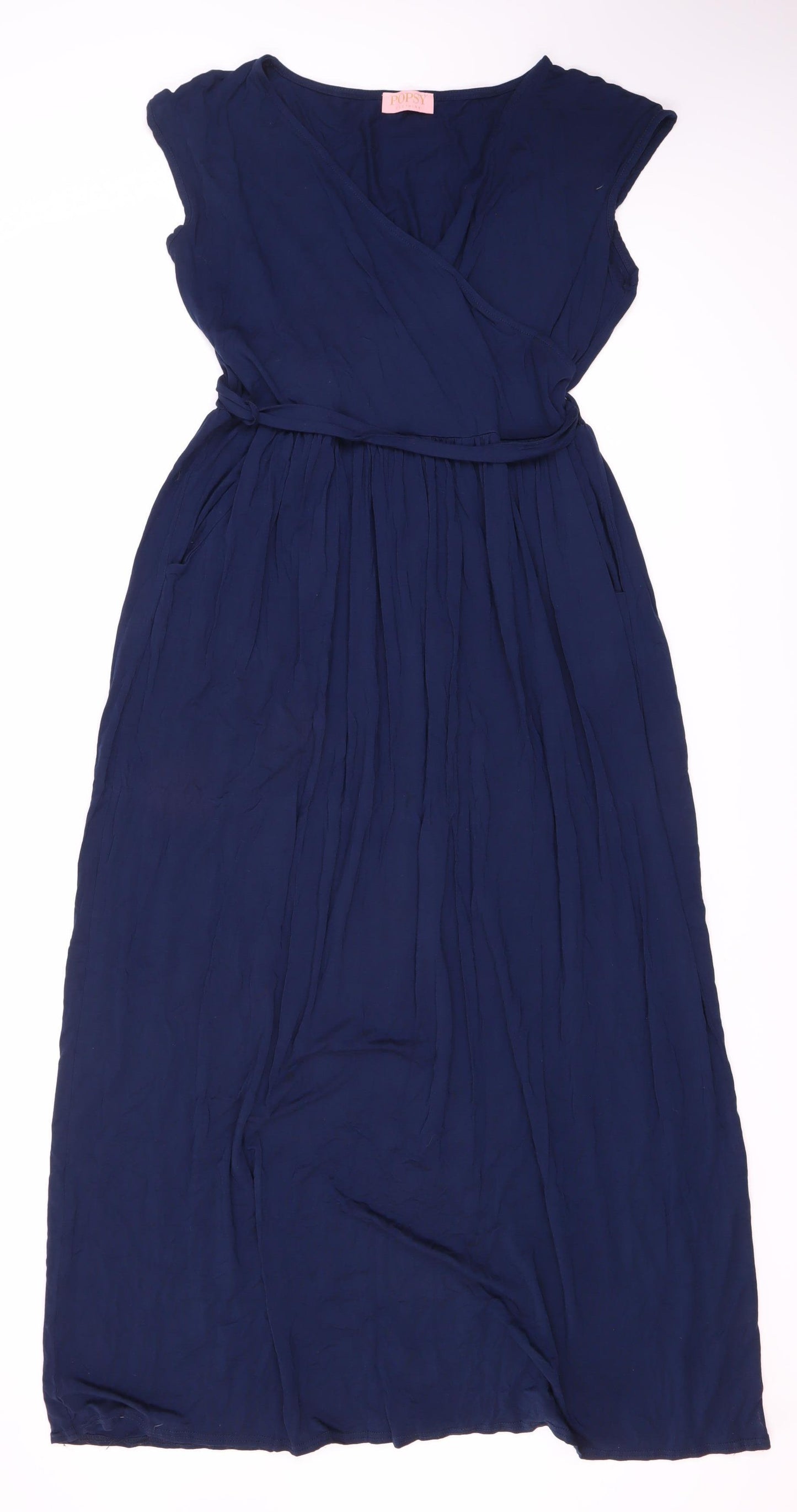 Popsy Blue V-Neck Midi Dress Women Size 16