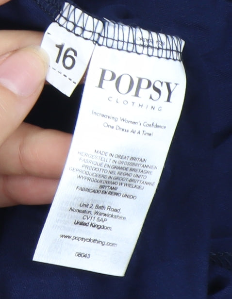 Popsy Blue V-Neck Midi Dress Women Size 16